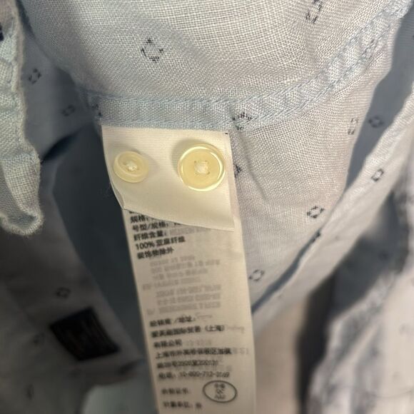 Abercrombie & Fitch Light Blue Polka Dot Linen Button Up Long Sleeve Size Medium - Picture 7 of 10